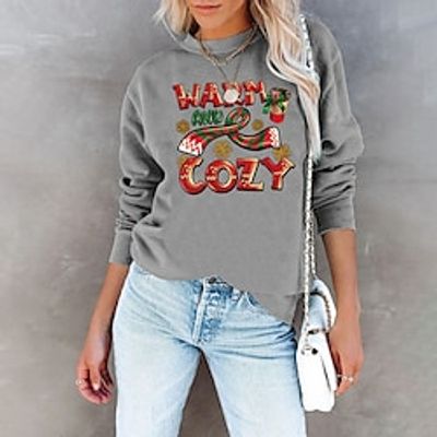 Women's Sweatshirt Basic Christmas Print Green Yellow Fuchsia Graphic Christmas Crewneck Long Sleeve S M L XL 2XL Lightinthebox