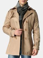 Mens Fashion Business Solid Slim Fit Mid-long Trench Coat