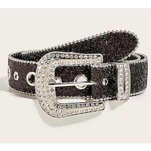 Women's PU Buckle Belt Metal Bucke Crystal Rhinestone Eyelet Classic Wedding Party 3.8CM beaded car side bead size eyelet buckle (silver) 3.8CM beaded car side bead size eyelet buckle (black) Lightinthebox