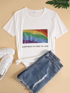 White Abstract Print Crew Neck Short Sleeves Tee