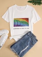 White Abstract Print Crew Neck Short Sleeves Tee - thumbnail