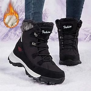 Women's Boots Snow Boots Waterproof Boots Plus Size Daily Fleece Lined Booties Ankle Boots Flat Heel Round Toe Casual Comfort Faux Leather Elastic Band Black White miniinthebox