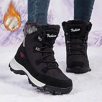 Women's Boots Snow Boots Waterproof Boots Plus Size Daily Fleece Lined Booties Ankle Boots Flat Heel Round Toe Casual Comfort Faux Leather Elastic Band Black White miniinthebox