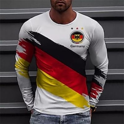 Men's T shirt Tee Graphic Prints Crew Neck White 3D Print World Cup Outdoor Street Long Sleeve Print Clothing Apparel Basic Sports Designer Casual miniinthebox