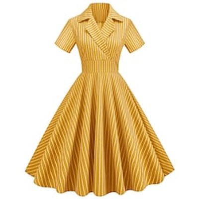 Women's Audrey Hepburn 1950s Swing Dress 100% Cotton  Retro Vintage Flare Dress Strip Dailywear Tea Party Short Sleeve Dress Christmas miniinthebox