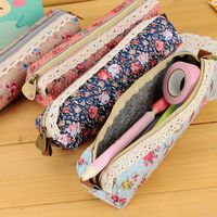 Student Forest Wind Lace Fringe Retro Floral Dot Zipper Pencil Storage Bag Makeup Bag Stationery Bag