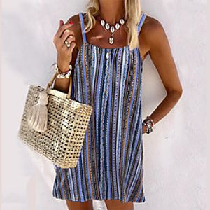 Women's Strap Dress Short Mini Dress Blue Brown Sleeveless Color Block Summer cold shoulder Casual 2021 S M L XL Lightinthebox