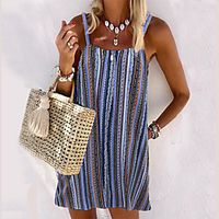 Women's Strap Dress Short Mini Dress Blue Brown Sleeveless Color Block Summer cold shoulder Casual 2021 S M L XL Lightinthebox - thumbnail