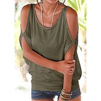 Women's T shirt Tee Black White Army Green Plain Cut Out Short Sleeve Daily Weekend Basic U Neck Regular S Lightinthebox