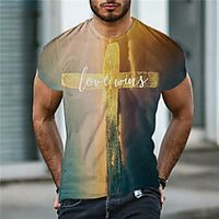 Men's T shirt 3D Print Graphic Cross Letter Crew Neck Daily Sports Print Short Sleeve Tops Casual Classic Designer Big and Tall Gold Lightinthebox - thumbnail