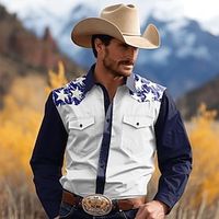 Pentagram Vintage western style Men's Shirt Wedding Party Daily Wear Vacation Spring   Fall Turndown Long Sleeve Black, White, Navy Blue S, M, L 4-Way Stretch Fabric Shirt Lightinthebox - thumbnail