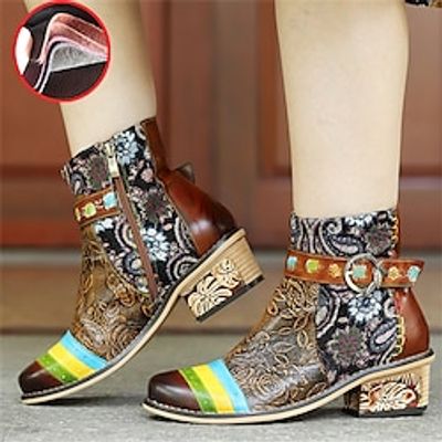 Women's Boots Biker boots Handmade Shoes Vintage Shoes Daily Floral Booties Ankle Boots Winter Buckle Zipper Flower Chunky Heel Round Toe Vintage Casual Comfort Leather Polyester Zipper Brown miniinthebox Women's Boots Biker boots Handmade Shoes Vintage Shoes Daily Floral Booties Ankle Boots Winter Buckle Zipper Flower Chunky Heel Round Toe Vintage Casual Comfort Leather Polyester Zipper Brown miniinthebox