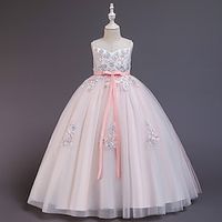 Kids Girls' Dress Party Dress Flower Sleeveless Performance Christening dress Embroidered Elegant Princess Polyester Midi Party Dress Summer Spring 2-13 Years Light Green Pink Blue Lightinthebox - thumbnail