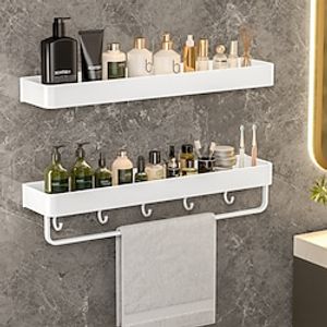 Bathroom Shelves Wall Mounted White Storage Organizer Rack Bathroom Kitchen Bathroom Hardware Pendant Bathroom Shelf Space Aluminum Shower Rack Corner Shelf Square Bath Shower Shelf miniinthebox