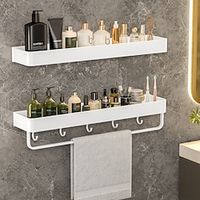 Bathroom Shelves Wall Mounted White Storage Organizer Rack Bathroom Kitchen Bathroom Hardware Pendant Bathroom Shelf Space Aluminum Shower Rack Corner Shelf Square Bath Shower Shelf miniinthebox - thumbnail