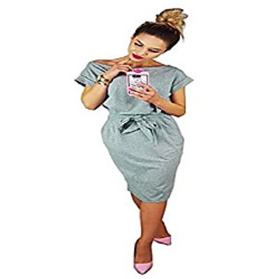 initial women pencil dress short sleeve wear to work casual office dress with belt Lightinthebox