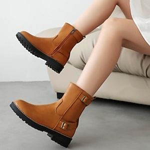 Women's Boots Combat Boots Daily Booties Ankle Boots Winter Chunky Heel Round Toe Vintage Fashion PU Zipper Solid Color Black Brown Lightinthebox
