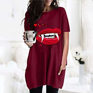 Women's T shirt Dress Graphic Mouth Round Neck Tops Basic Basic Top Black Wine Army Green Lightinthebox