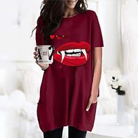 Women's T shirt Dress Graphic Mouth Round Neck Tops Basic Basic Top Black Wine Army Green Lightinthebox - thumbnail