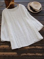 Casual Pleated O-neck Long Sleeve Loose Blouse
