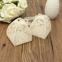 25Pcs Laser Cut Rose Hollow Out Paper Candy Favors Wedding Party Gifts Ribbon Box Bonbonniere
