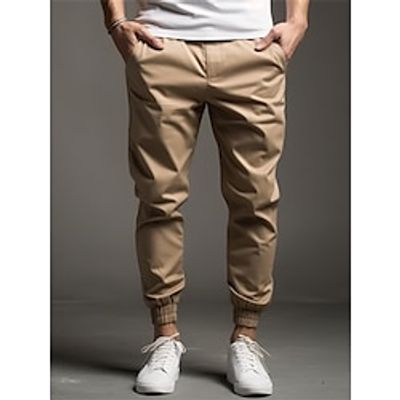 Men's Joggers Trousers Chinos Chino Pants Elastic Waist Front Pocket Elastic Cuff Plain Comfort Wearable Outdoor Daily Holiday Fashion Chic  Modern Black Green miniinthebox
