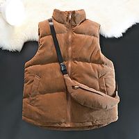 Men's Puffer Vest Quilted Vest Outdoor Daily Wear With Handbag Surprise Gift Vacation Fashion Fall  Winter Corduroy Windproof Warm Plain Zipper Standing Collar Regular Fit Black White Gray Lightinthebox - thumbnail