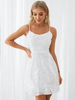Floral Shirring Ruffle Trim Spaghetti Strap Dress - thumbnail