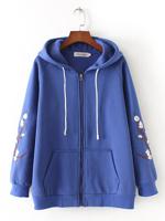 Casual Embroidery Zipper Hooded Hoodie