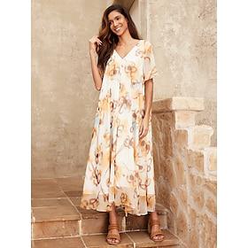 Chiffon Print Floral V Neck Maxi Dress