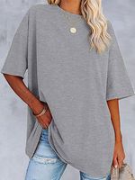 Round Neck Casual Loose Solid Color Short-sleeved T-shirt