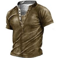 Men's Henley Shirt Tee T shirt Tee 3D Print Graphic Tartan Geometry Plus Size Stand Collar Daily Sports Button-Down Print Short Sleeve Tops Basic Casual Designer Big and Tall Army Green Dark Gray Lightinthebox - thumbnail