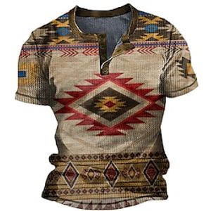 Men's Waffle Henley Shirt Graphic Bohemian Argyle Henley Clothing Apparel 3D Print Outdoor Daily Short Sleeve Button Fashion Designer Basic Lightinthebox