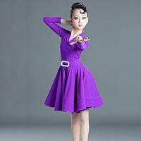 Latin Dance Kids' Dancewear Dress Pure Color Splicing Girls' Performance Training Long Sleeve High Polyester Lightinthebox