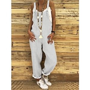 Women's Overall Pocket Print Striped Holiday Daily Vacation Straight Regular Fit Sleeveless Sleeveless Black White Red S M L Summer Lightinthebox