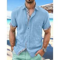 Men's Linen Shirt Casual Shirt Summer Shirt Beach Shirt White Blue Green Short Sleeve Plain Lapel Spring Summer Hawaiian Holiday Clothing Apparel Front Pocket Lightinthebox