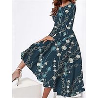 Women's Casual Dress Swing Dress Midi Dress Dark Blue Long Sleeve Floral Pocket Winter Fall Spring Crew Neck Fashion Daily Weekend 2022 S M L XL XXL 3XL Lightinthebox - thumbnail