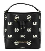 Michael Kors Mercer Small Black Embossed Drawstring Bucket Messenger Bag Purse - 85015