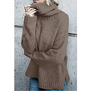 Women's Casual / Daily Knitted Solid Color Pullover Long Sleeve Sweater Cardigans Turtleneck Fall Spring Black Wine Army Green miniinthebox