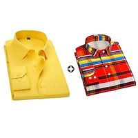 Men's As Picture Dress Shirt Button Up Shirt Sets Long Sleeve Button Down Collar Office  Career Going out Plaid Basic Polyester Spring   Fall Lightinthebox - thumbnail