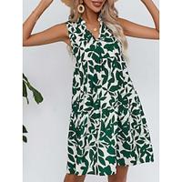 Women's Casual Dress A Line Dress Green Dress Leaf Print V Neck Mini Dress Elegant Bohemia Work Daily Sleeveless Summer Lightinthebox