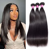 12A Brazilian Straight Bundles Human Hair 16 18 20 inch 100% Unprocessed Virgin Remy Hair Bundles Weave 3 Bundles Raw Hair Extensions Natural Color for Women Lightinthebox - thumbnail