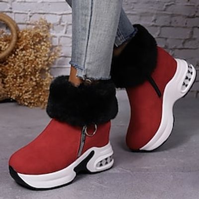 Women's Sneakers Boots Platform Boots Plus Size High Top Sneakers Daily Booties Ankle Boots Winter Zipper Wedge Heel Hidden Heel Round Toe Plush Casual Comfort Running Walking Faux Fur Faux Suede Lightinthebox