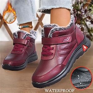 Women's Boots Snow Boots Plus Size Outdoor Work Fleece Lined Booties Ankle Boots Winter Wedge Heel Round Toe Sporty Plush Casual PU Lace-up Solid Color Black Red miniinthebox