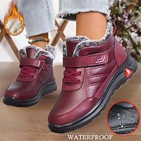 Women's Boots Snow Boots Plus Size Outdoor Work Fleece Lined Booties Ankle Boots Winter Wedge Heel Round Toe Sporty Plush Casual PU Lace-up Solid Color Black Red miniinthebox - thumbnail