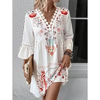 Women's Casual Dress Lace Patchwork V Neck Mini Dress Stylish Daily Date 3/4 Length Sleeve Summer Lightinthebox