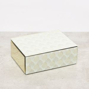 Gold Leaf Glass Trinket Box with Lid - 20x15x7 cms