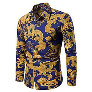 Men's Shirt Dragon Color Block Geometry Patchwork Long Sleeve Casual Tops Simple Lightweight Basic Fashion Blue Black Red miniinthebox