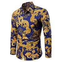 Men's Shirt Dragon Color Block Geometry Patchwork Long Sleeve Casual Tops Simple Lightweight Basic Fashion Blue Black Red miniinthebox - thumbnail