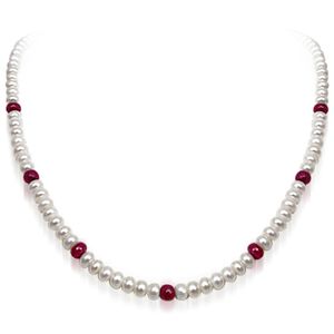 Beloved n Beautiful - Single Line Real Ruby Beads & Freshwater Pearl Necklace for Women (SN306)